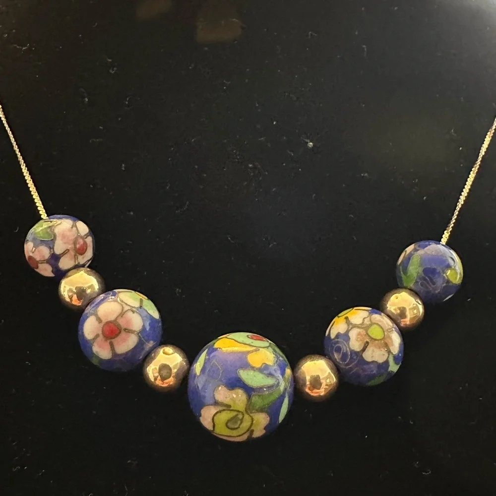 14k gold cloisone necklacece - Picture 3 of 7